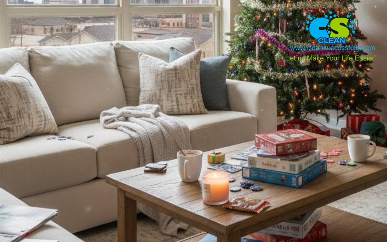 Cozy living room after cleanup – Post-Holiday Cleaning Guide in Irving, CA